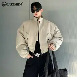 LUZHEN 코튼 실루엣 짧은 양면 착용 패딩 재킷 남여 우아한 잘 생긴 단순 고품질 파카 LZ8296