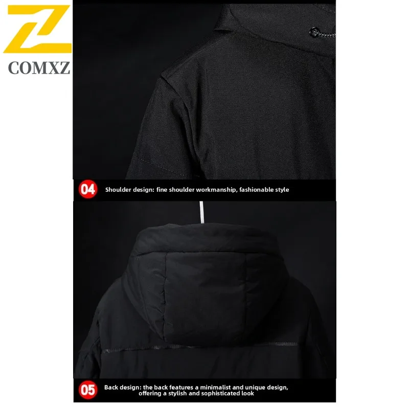 COMXZ الفاخرة الرجال أسفل السترات الأزياء مقنعين طوق العمل الدافئة أسفل معطف شغل عارضة الأعمال سترة الشتاء خفيفة الوزن