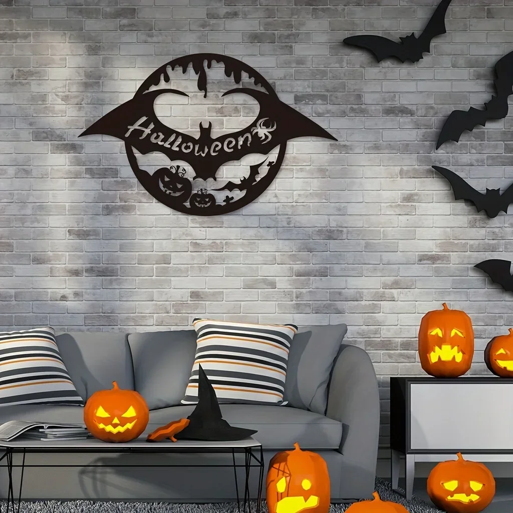 

HELLOYOUNG Flying Bats Metal Wall Hanging Art Bats Metal Wall Decor Bat Metal Sign Halloween Wall Decor Halloween Iron Sign Deco