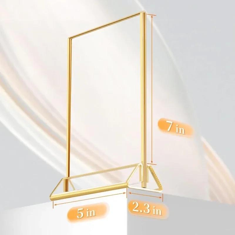 Acrylic Gold Triangle Table Double-Sided Photo Frame Horizontal & Vertical Display Rack Transparent Card Holder Stand
