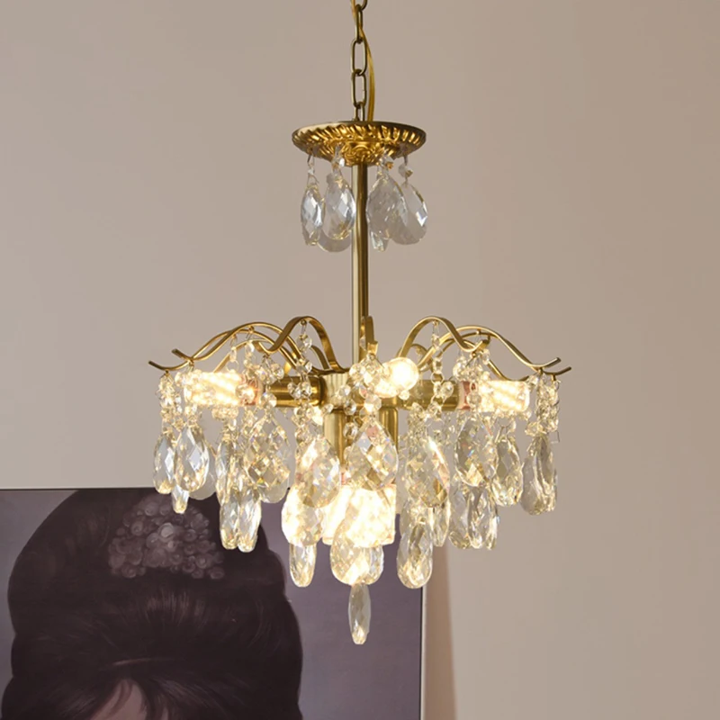 AiPaiTe French LED Crystal Light Fixture for Bedroom, Study and Dining Room. Height adjustable ceiling pendant light