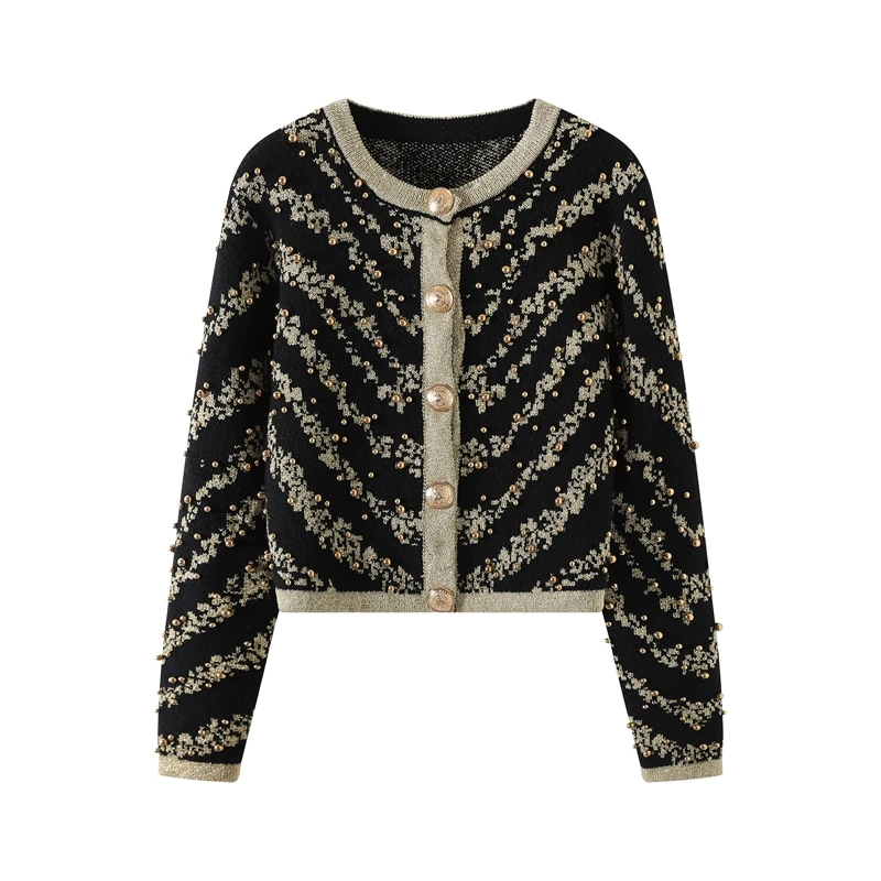 

Beading Botton Chunky Knit Cardigan Autumn Vintage Winter Clothes Women Knitted Blusa Termica Pink Cropped Black Elegant Jumper