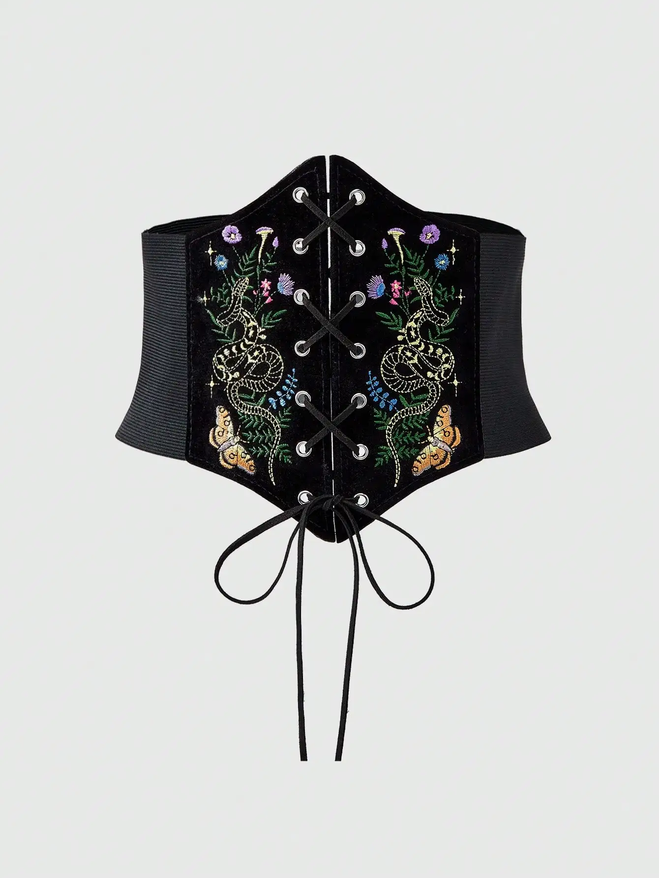 HERSHINE 여성용 빈티지 벨벳 자수 탄성 와이드 벨트, 뱀과 나방 패턴, Y2K 고딕 스타일, 봄, 여름, 크리스마스