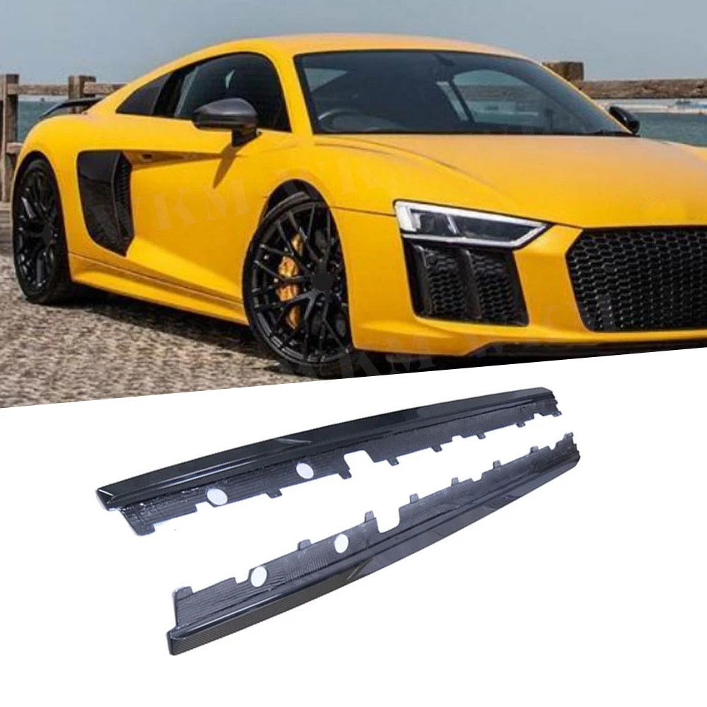Para Audi R8 V8 V10 2017-2020, faldones laterales de fibra de carbono, alerón de panel de balancín, extensiones de faldones laterales negras de FRP, kits de carrocería