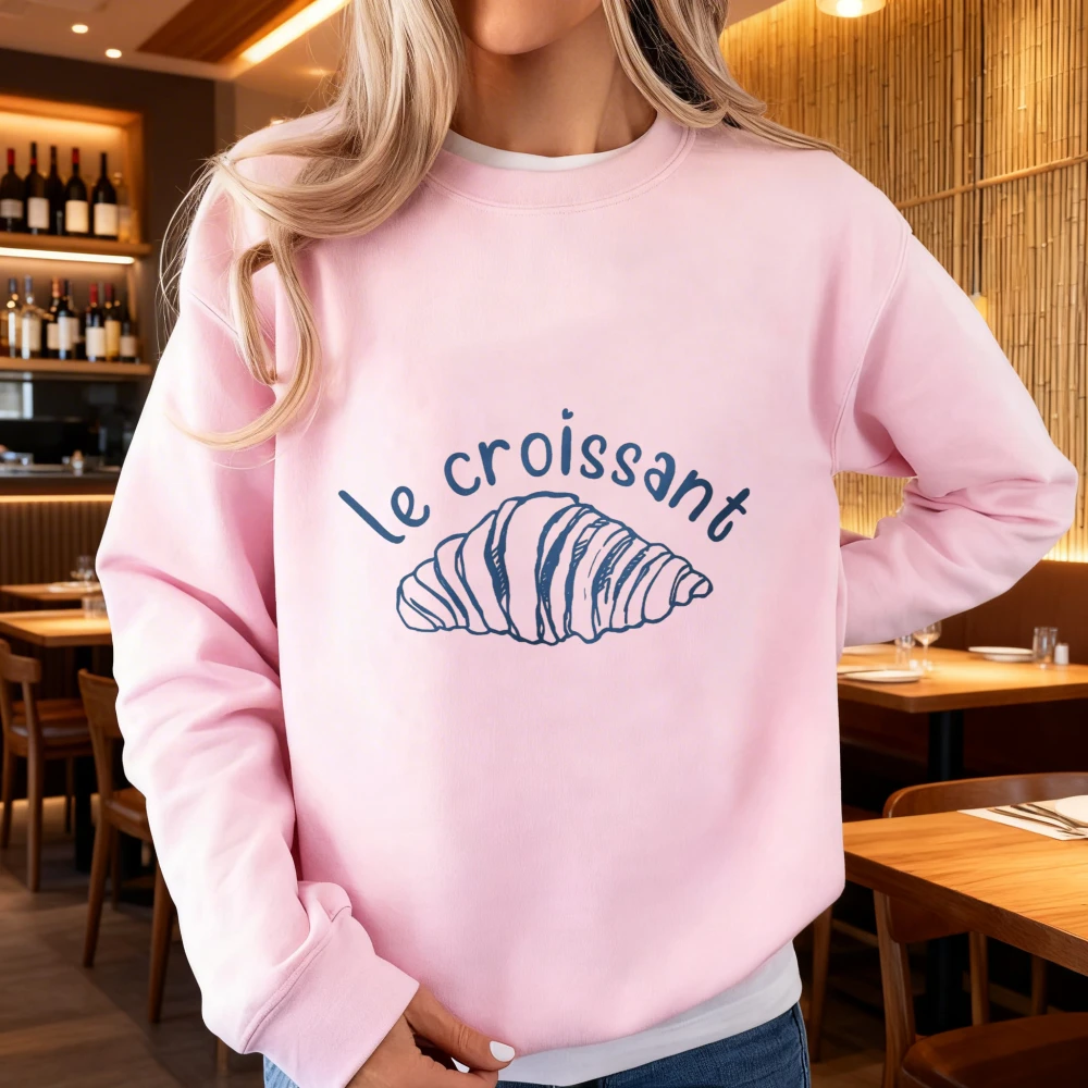Sudadera Le Croissant con cuello redondo, ropa con estampado estético de viaje a Francia, suéter para mujer, tops para amantes de los croissants