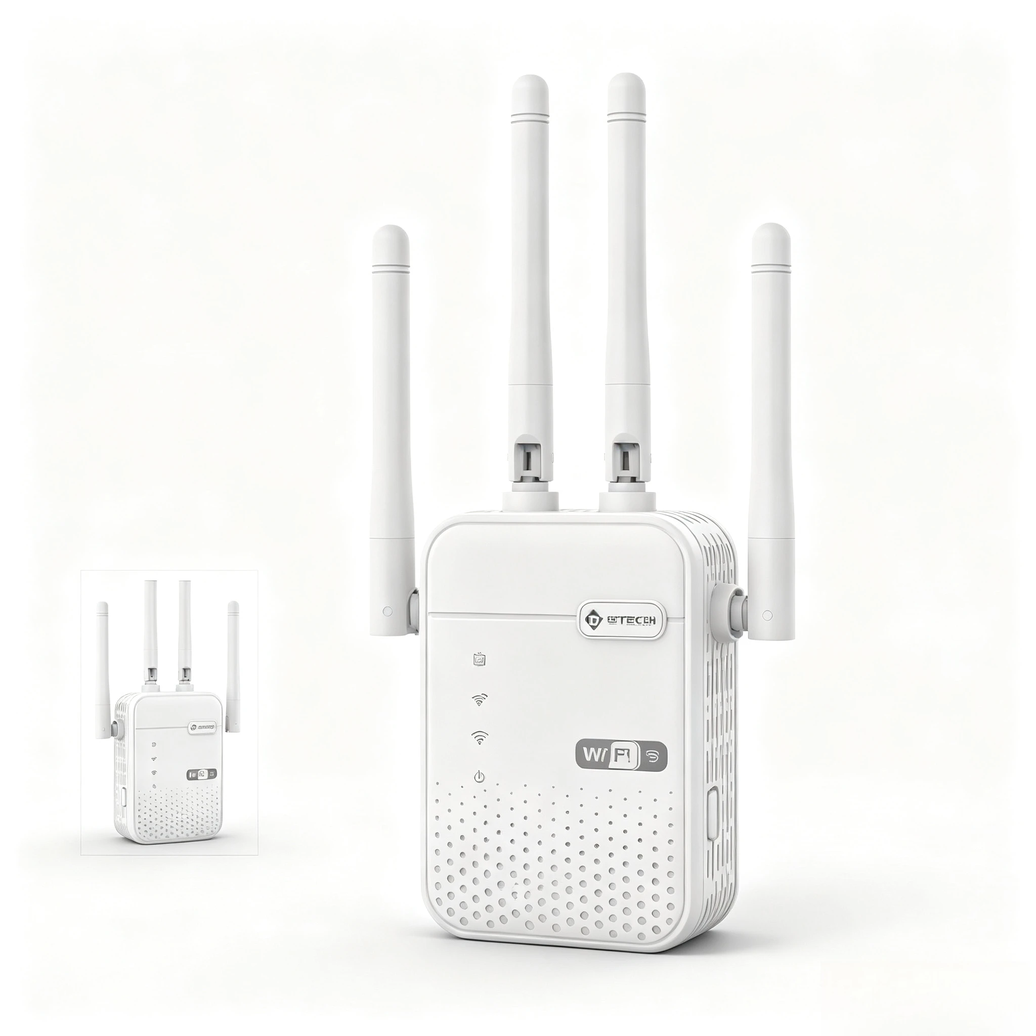 Ripetitore WiFi 300Mbps con 4 Antenne, Estensore di Portata WiFi Wireless, Configurazione WPS con un Solo Tasto, Amplificatore di Segnale WiFi con 2 Porte LAN, AC100-240V, Amplificatore di Rete