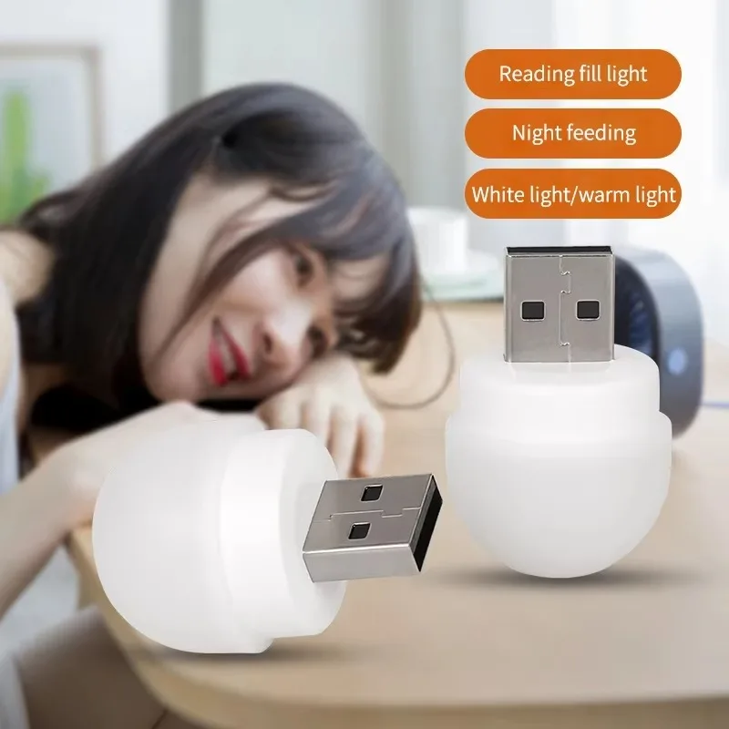 1/10/20 PIÈCES USB Veilleuse Blanc Chaud LED Plug-In Ampoule Portable Maison Ambiance Lumière Économie D'énergie Lecture Veilleuse