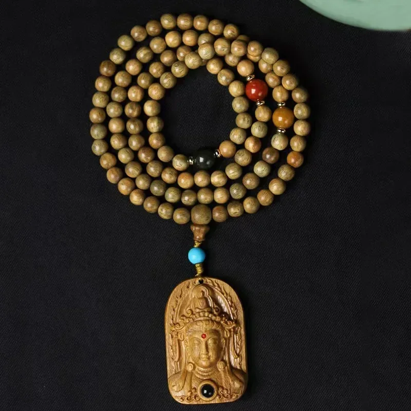 Green sandalwood treasure beads Guanyin necklace bracelet beads men women literary handstring accessories handicraft wholesale