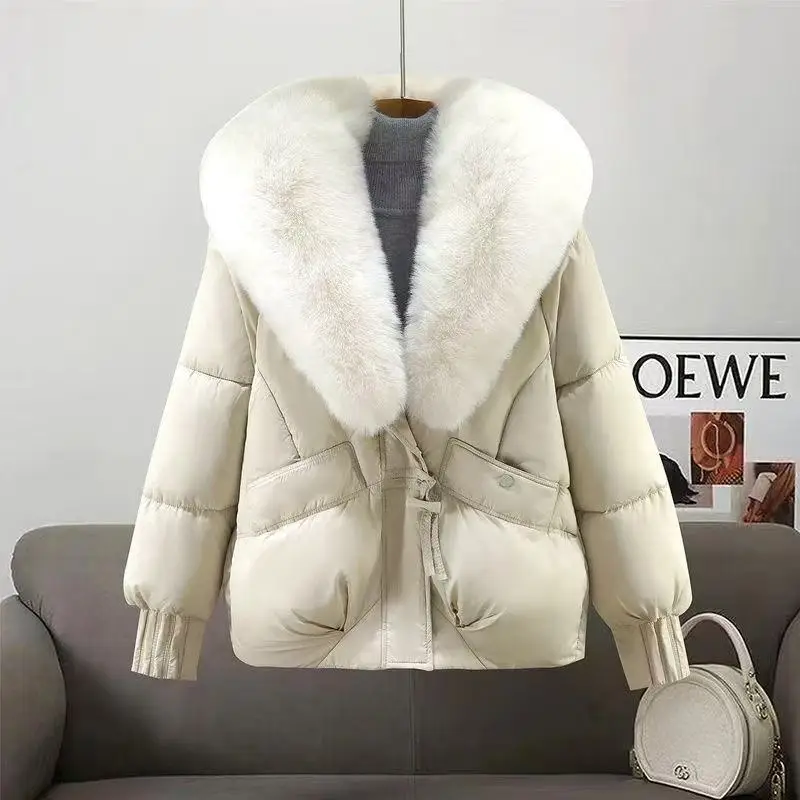 2026 Winter Down Cotton Short Padded Jacket Women Parkas Fur Collar Thick Cotton Coats Clothes Black Casual Outerwear Female New