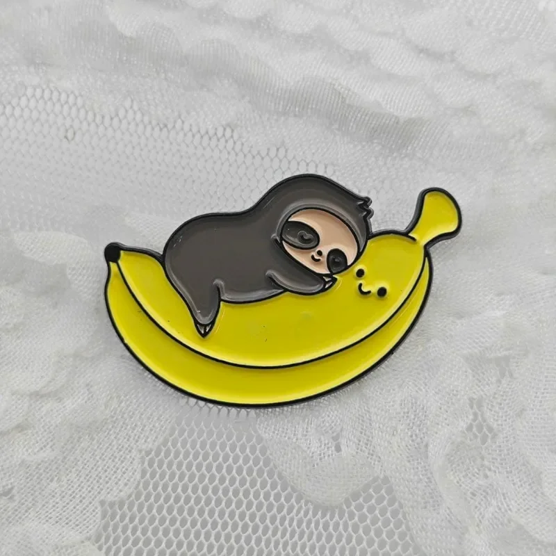 Lazy Cute Animal Sloth Brooches Coffee Donut Banana Pillow Enamel Badges Cartoon Jewelry Matching Gift Pins Commemorative Metal