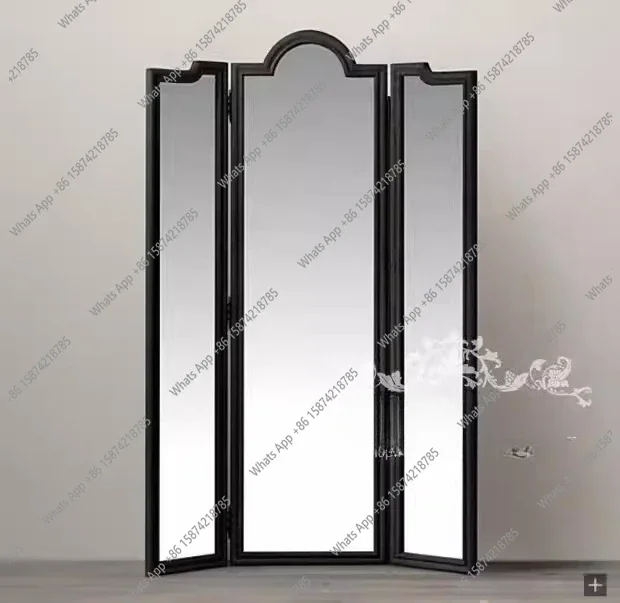 I Retro Modern Three-sided Folding Floor Fitting Mirror American Rural Solid Wood Full-length Mirror Floor Mirror