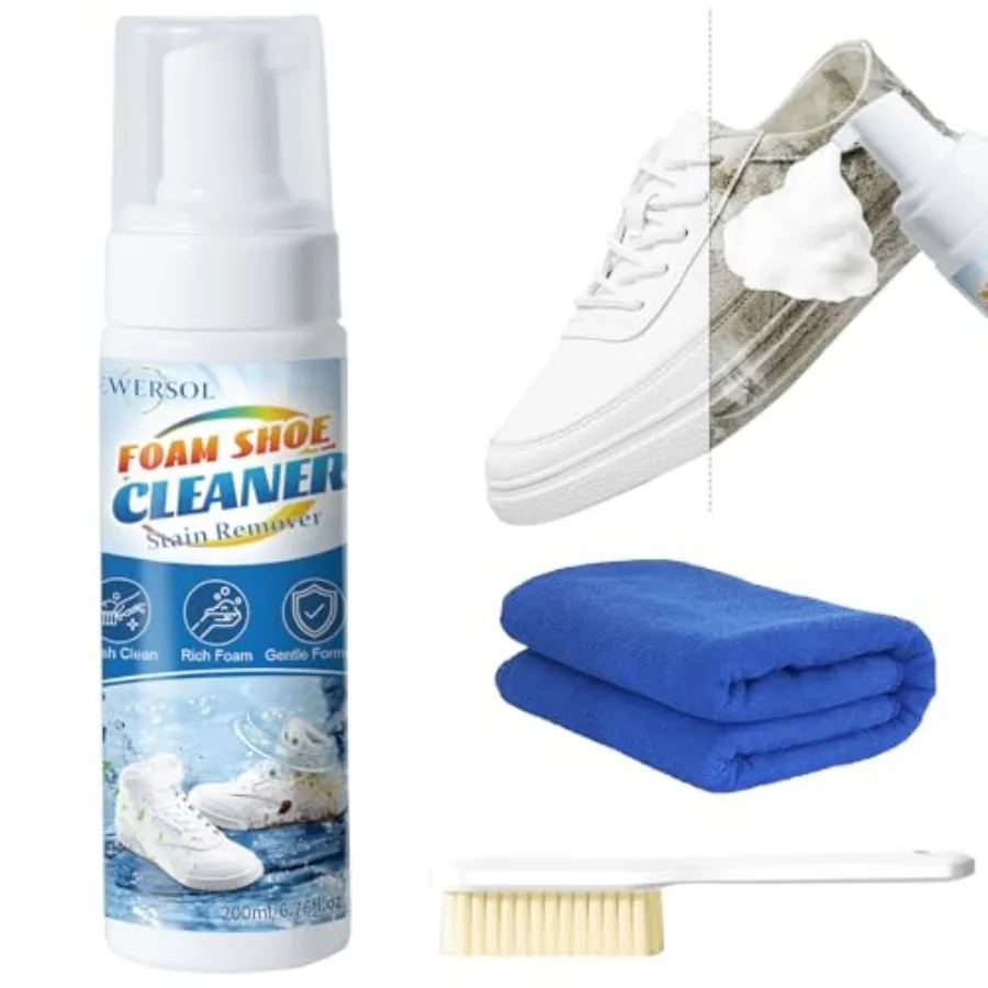 Shoe Cleaner Sneakers Cleaning Kit White Shoe Cleaner Foam with Brush and Towel for Leather Boot 6.76 Oz