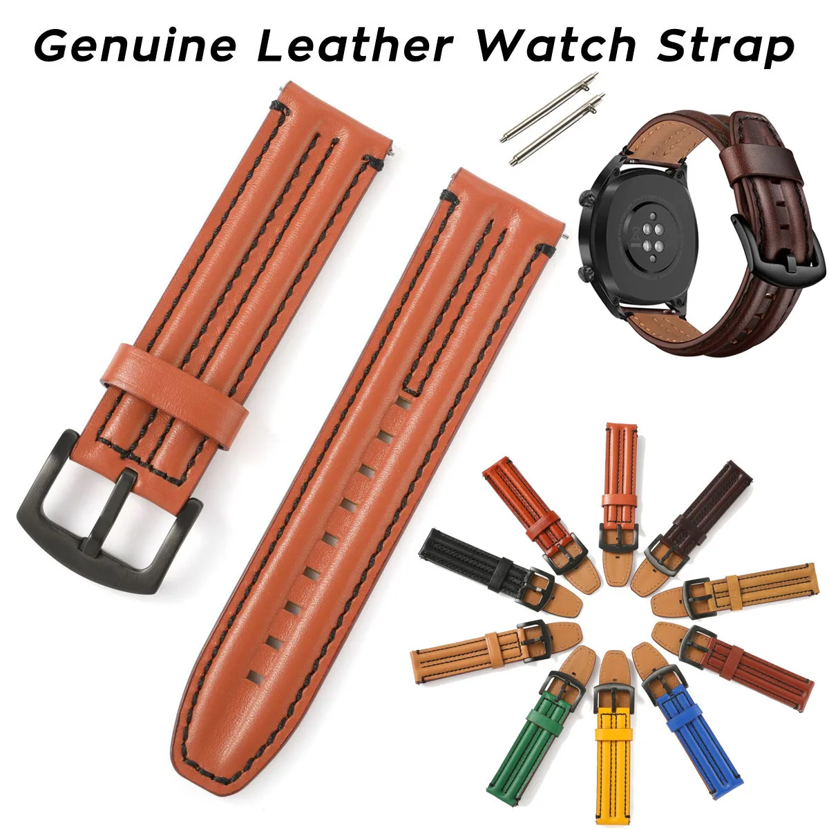 Head Layer Cowhide Watch Band 20mm 22mm 24mm Genuine Leather Watch Strap Wrist Bracelet for Samsung Huawei Xiaomi Watchbands