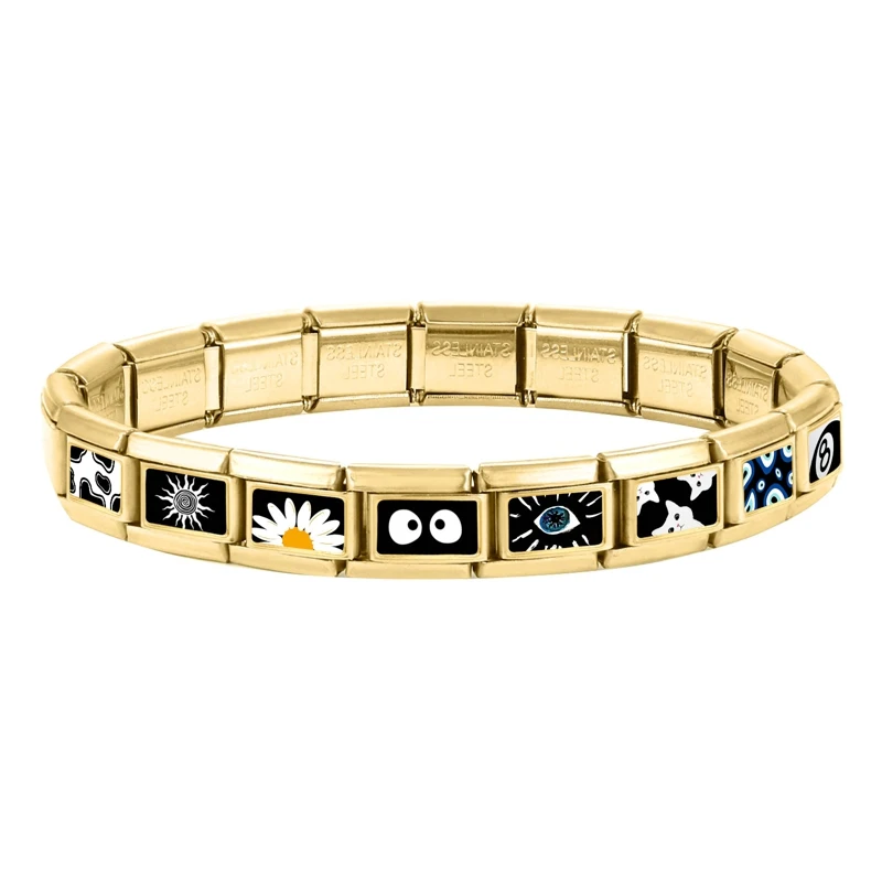 موضة الأسود سلسلة رقم 8 الكرة عيون زهرة القط الذهبي الإيطالي ربط سحر صالح 9 مللي متر الفولاذ المقاوم للصدأ وحدات سوار صنع المجوهرات #4