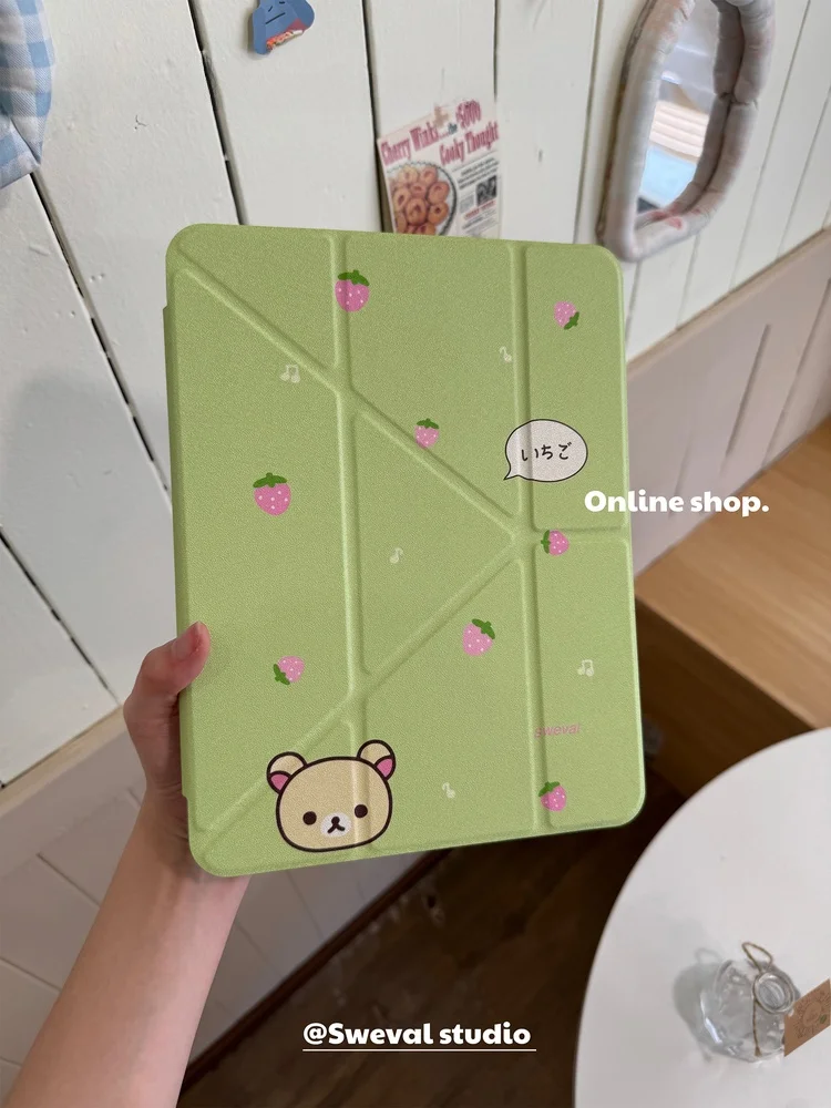 

Sweet Valley Lazy Bear Cute Japanese Sle Ins Кожаный плоский защитный чехол с акриловой застежкой для iPad pro Air 456...