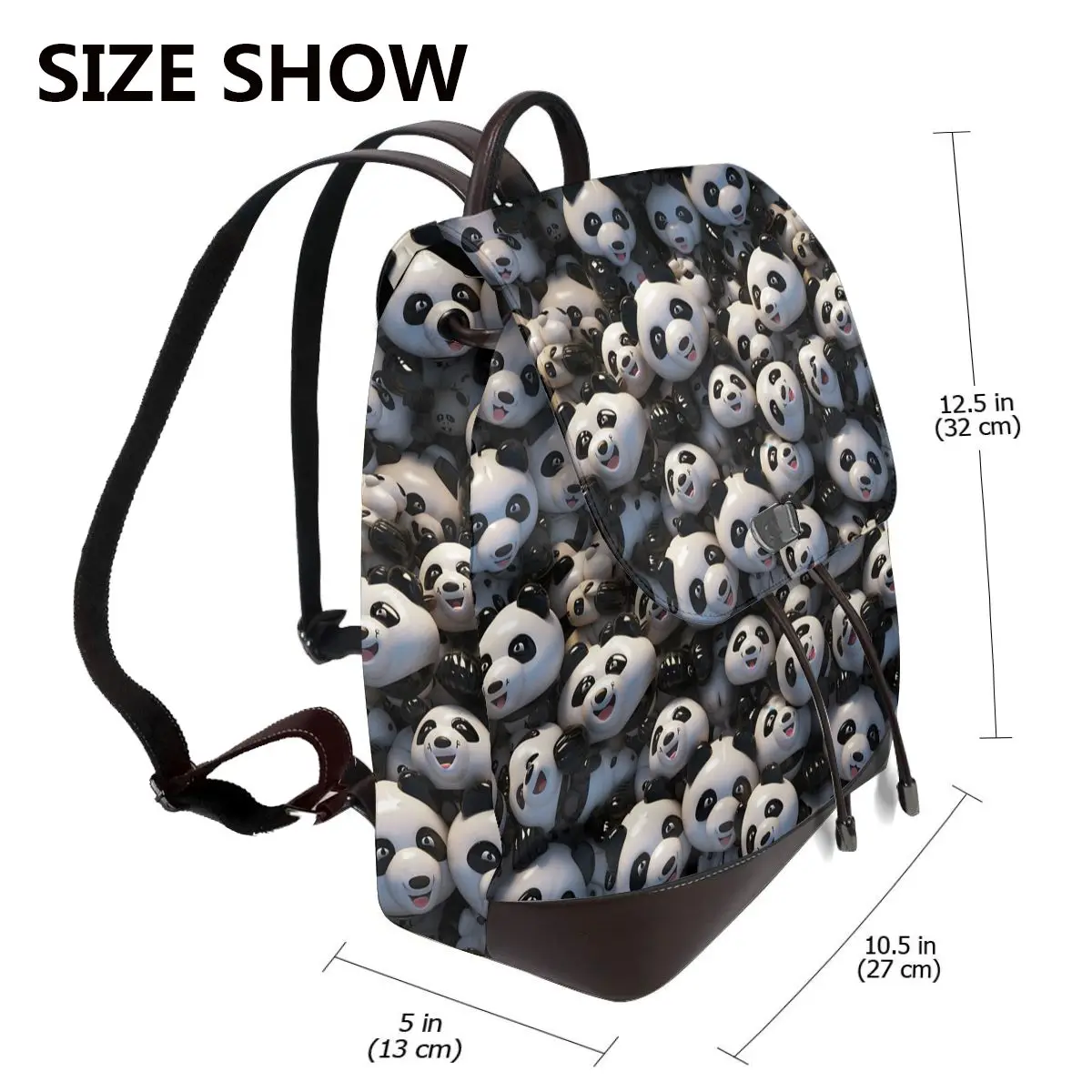 웃는 팬더 군중 3D 패턴 새로운 핫 여성 배낭 디자이너 고품질 가죽 간단한 패션 대용량 배낭