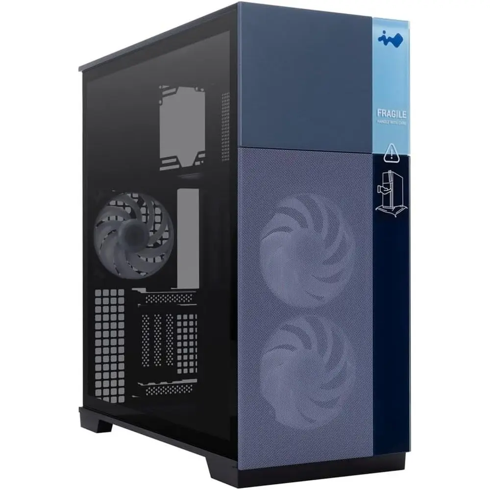 Caja de ordenador InWin 5 Black E-ATX de torre completa con vidrio templado, paneles de malla, marcos frontales personalizables y panel trasero ATX.