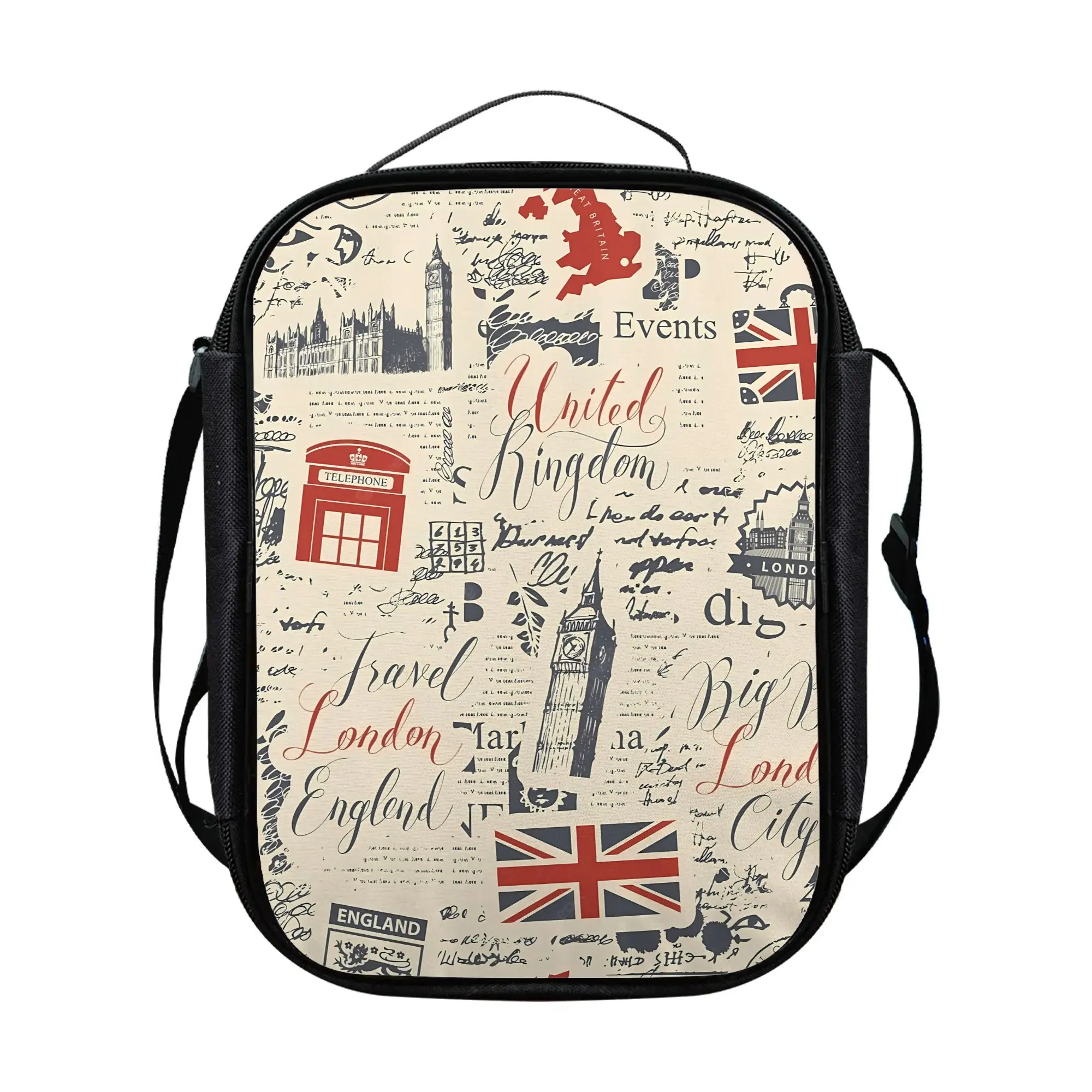 1pc Retro Newspaper Design Non-Food Contact UK British Design Lunch Tote Lunch Tote Trendy Lunch Tote Festival Present