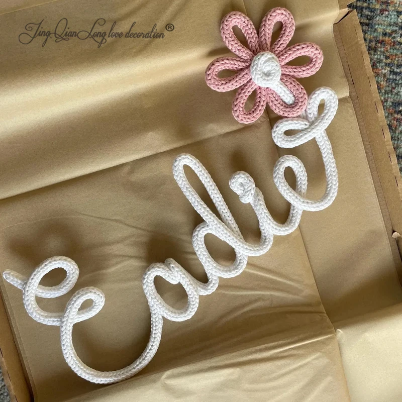 Knitted Name Sign with Daisy Flower: Personalised Nursery Decor Custom  Personalised knitted  Name Sign