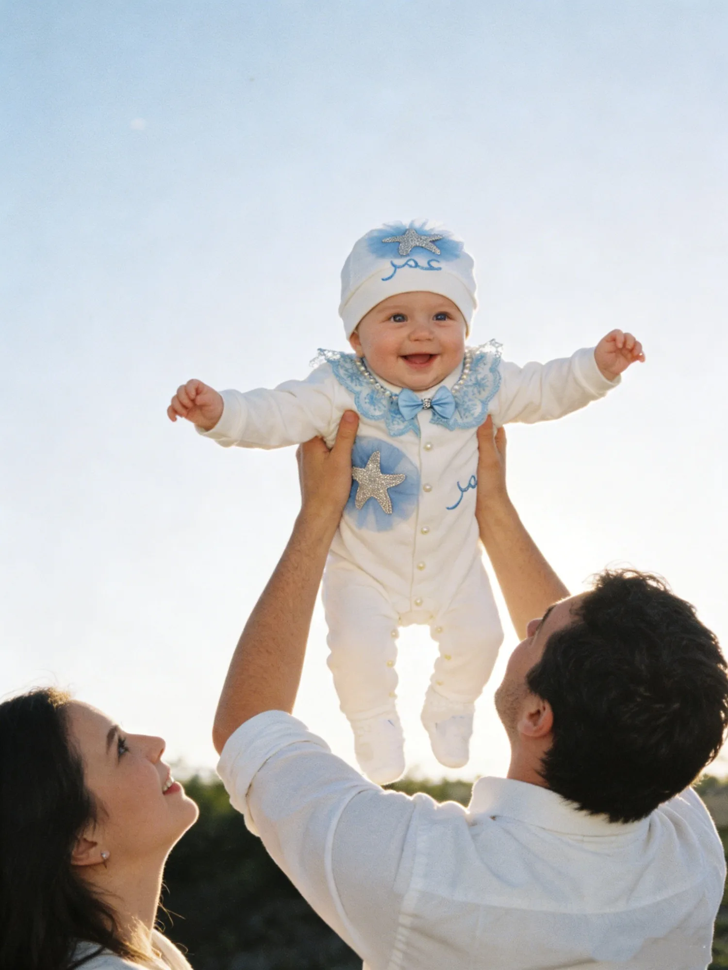 Baby Girl Starfish Outfit Set - Onesie Hat Mittens with Rhinestone & Tulle Details