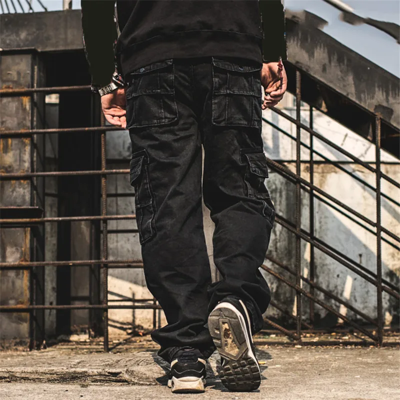 MORUANCLE Men Casual Cargo Jeans Pants With Multi Pockets Loose Fit Hip Hop Denim Trousers For Male Baggy Jeans Plus Size 30-46