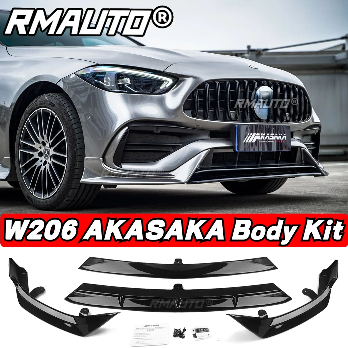 Voor Mercedes Benz C Klasse W206 2022 + Akasaka Bodykit Voorbumper Lipverspreider Splitter Achterspoiler Zijrok Racefrill