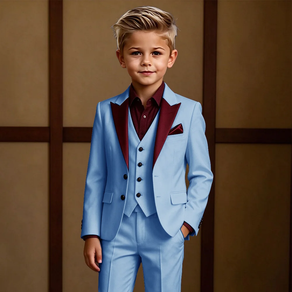 Formal 3-Piece Boys' Suit – Stylish Custom Wedding Tuxedo – Slim-Fit Jacket, Trousers, and Vest