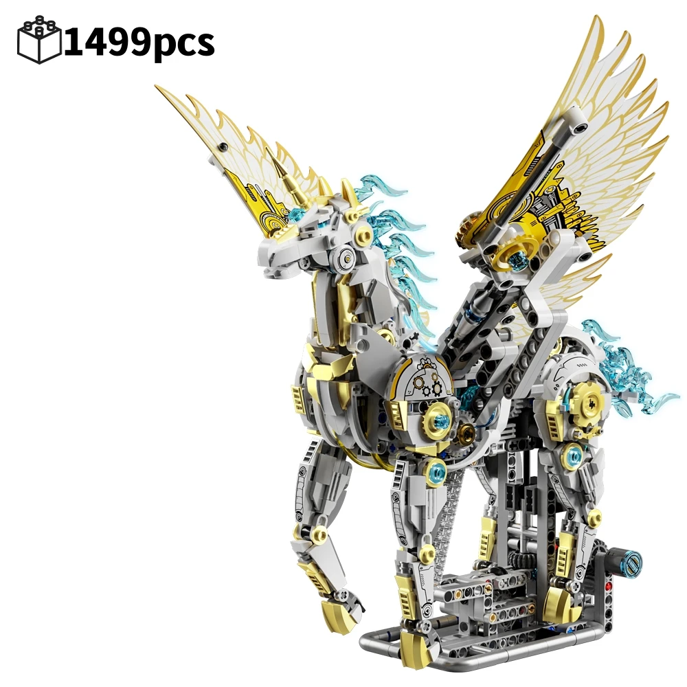 Sprookjesachtige Mythische Eenhoorn Pegasus Bouwstenen 1499pcs Technische Mechanische Dierenkoppeling Model Licht STEM MOC Bricks Gift