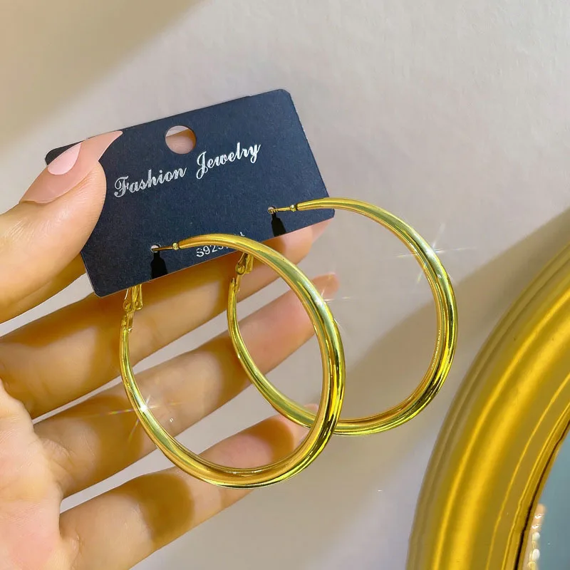5CM Big Round Hoop Earring for Women Exaggerate Smooth Metal Rock Simple Personality Ear Jewelry Accessories Brincos Orejeras