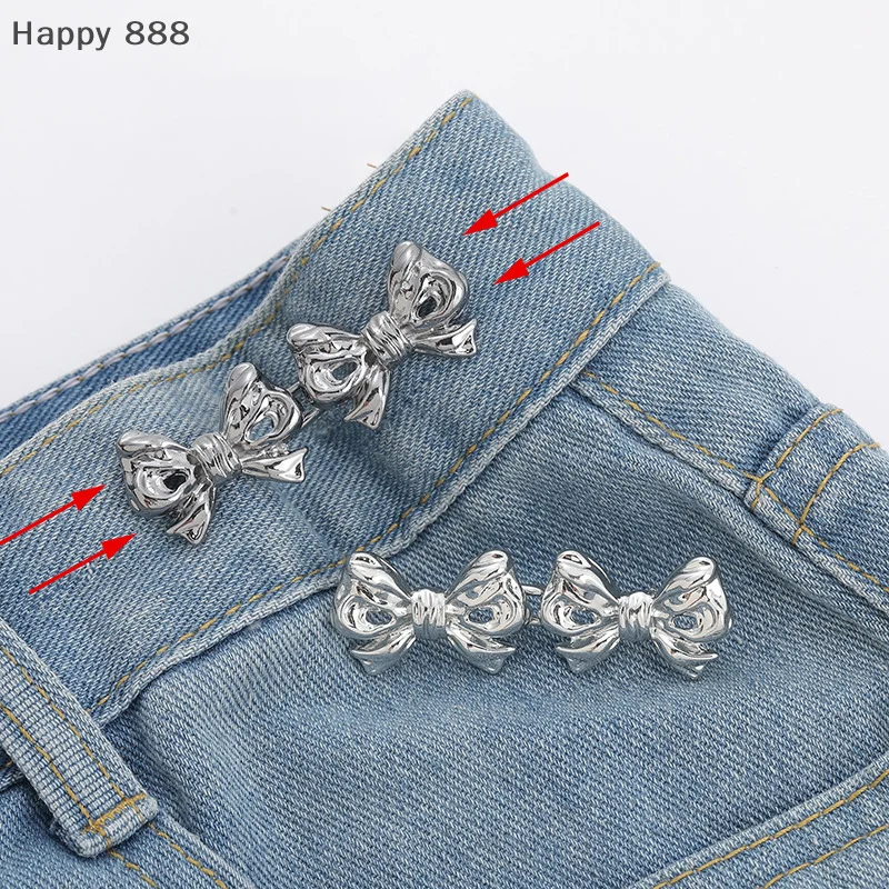 

Adjustable Bowknot Waist Buckle – Detachable Jeans Clip With Button Snap, No-Sew Waistband Tightener