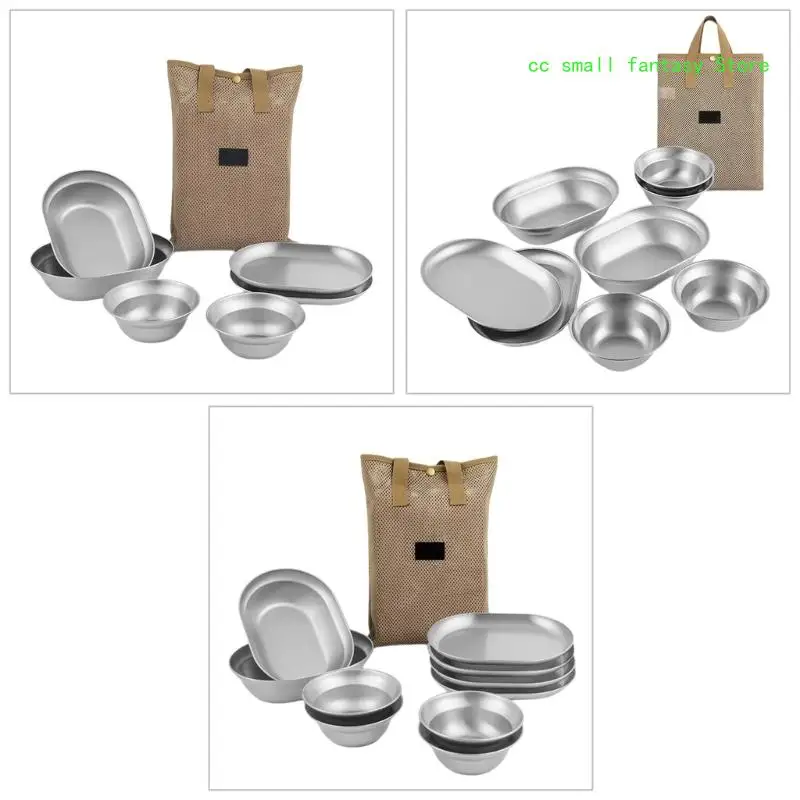 R3MA Set of 6/8/10 Dinner Plate Set Metal Dishes Reliable Stainlesss Steel Plates