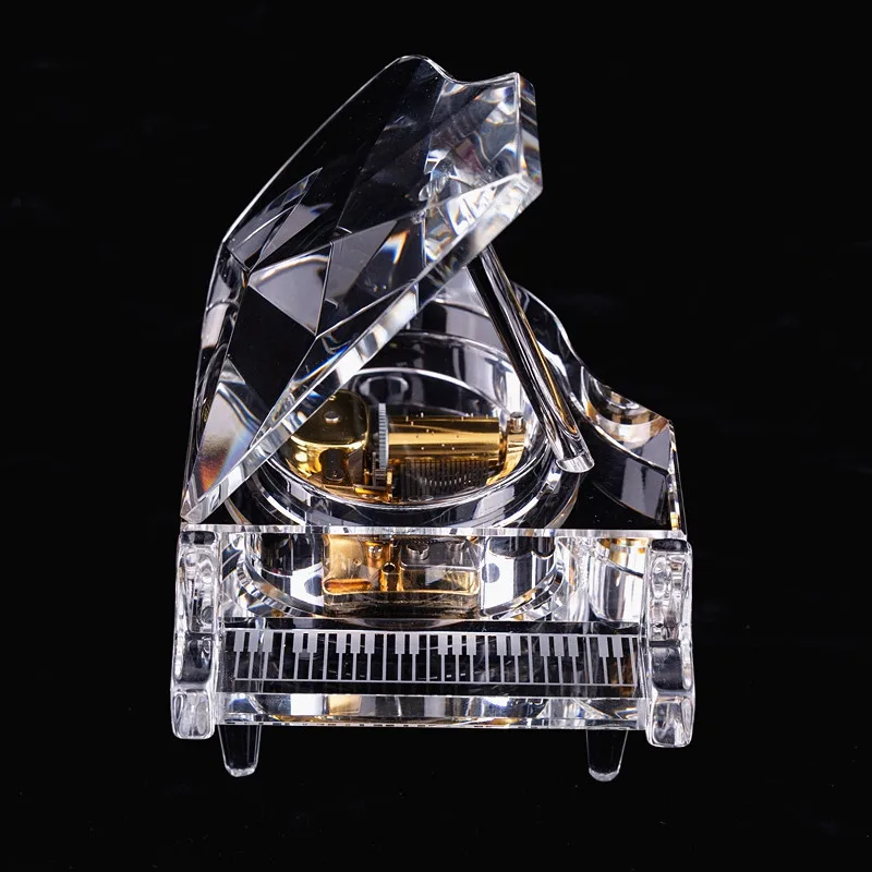 Top Quality K9 Crystal Beautiful Piano Ornament Music Box Customize Frame For Birthday Gift Wedding Party Home Office Decoration