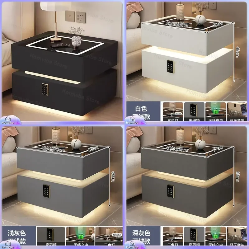 Smart Bedside Table with Wireless Charging Sensor Light Floating Nightstand Modern Luxury Bedroom Furniture Storage Cabinet