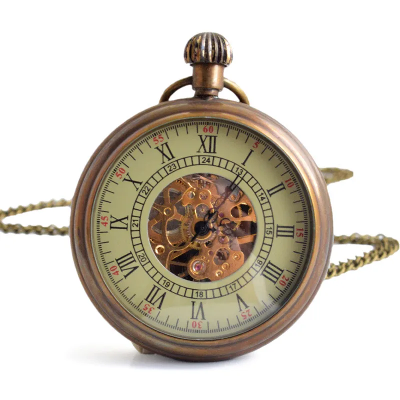 Pastoral large uncovered Roman mechanical pocket watch unisex mechanical pocket watch