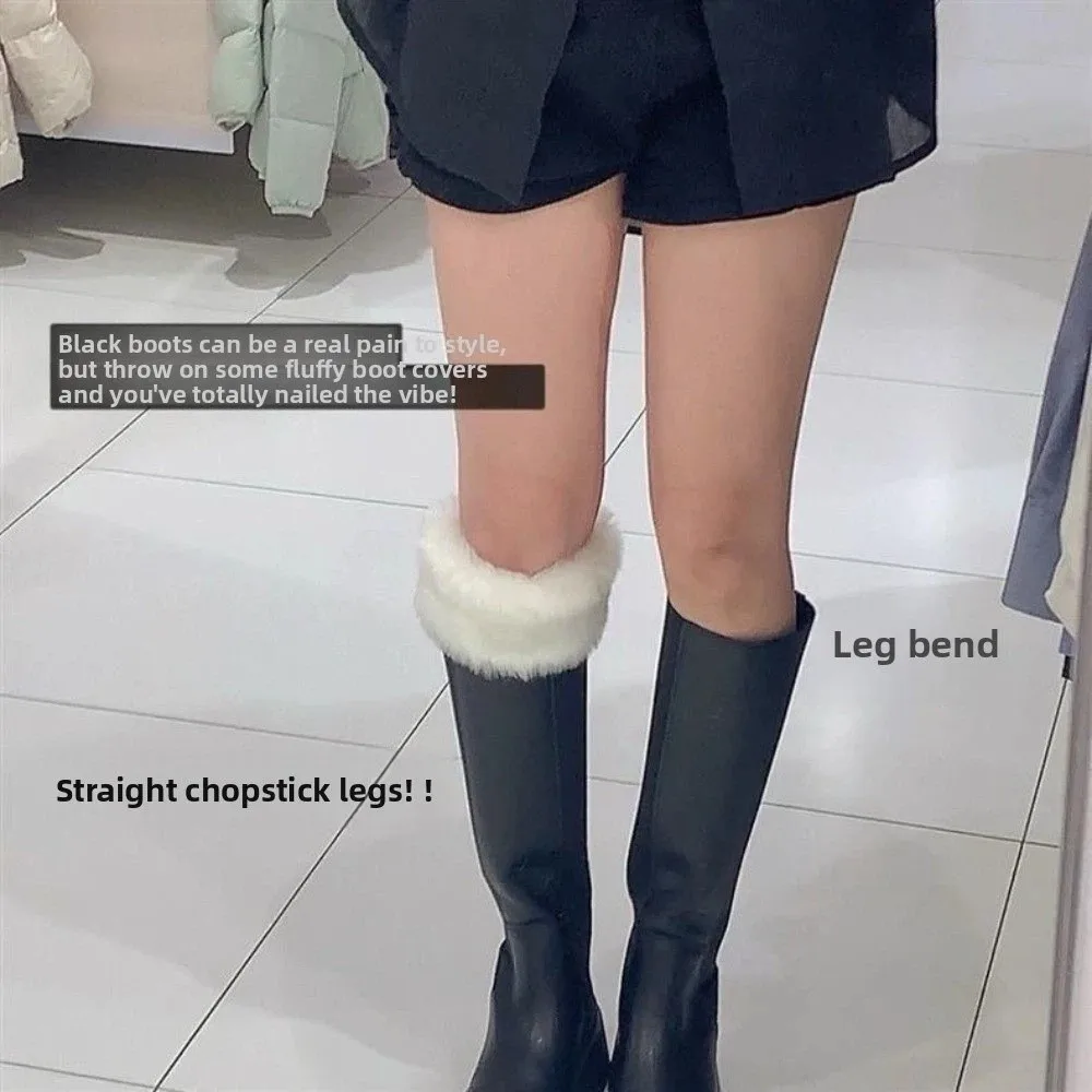 Soft Fluffy Faux Fur Leg Warmers Solid Color Colorful Short Knee Boots Cover Thick Elastic Fuzzy Foot Covers Cosplay Accessory