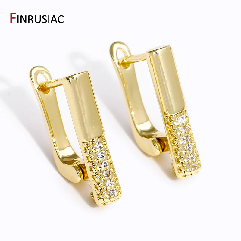 18K Gold Plated Earwire Fixtures Basic Fastener Inlaid Zircon Earring Hook For Jewelry Making, Earring Findings Accessories