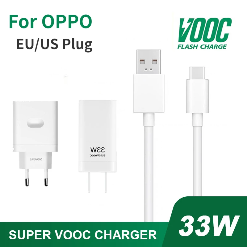 33W For OPPO SuperVOOC 2.0  Charger 11V 3A US/EU Charger Type-C Cable for OPPO Find X6 X5 Pro Reno 7SE 6 5 Super Vooc Charge