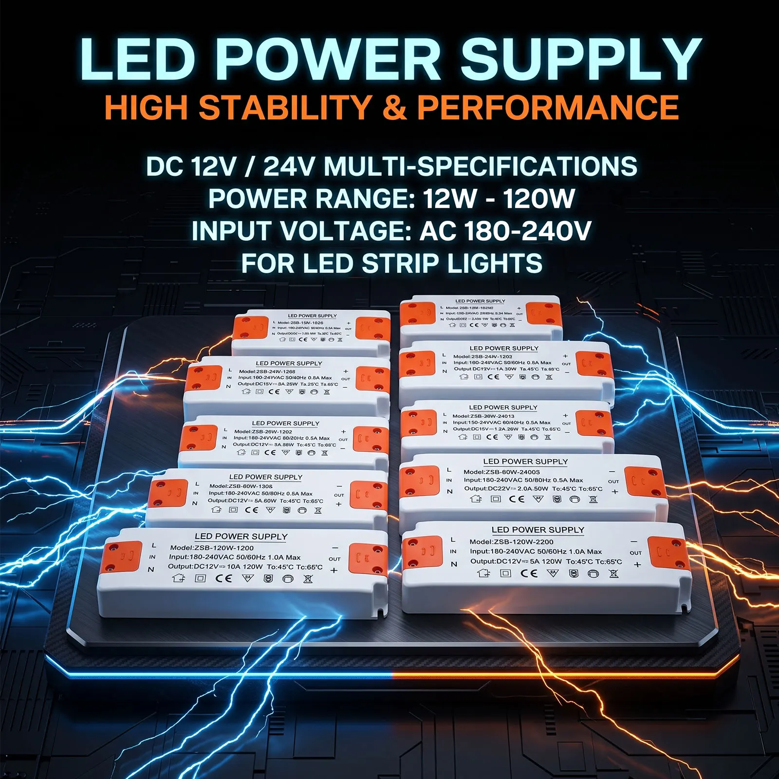 LED driver DC12V 24V Ultra Thin Lighting Transformer Power Supply 12W 18W 24W 36W 60W 120W 220V 230V 240V For LED Strip Lights