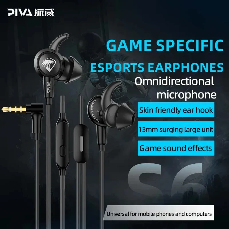 PIVA 1.2M كابل Type-C Interface RGB تأثير الإضاءة المدمج في كارت الصوت مع هيئة التصنيع العسكري داخل الأذن السلكية Esports سماعة الألعاب