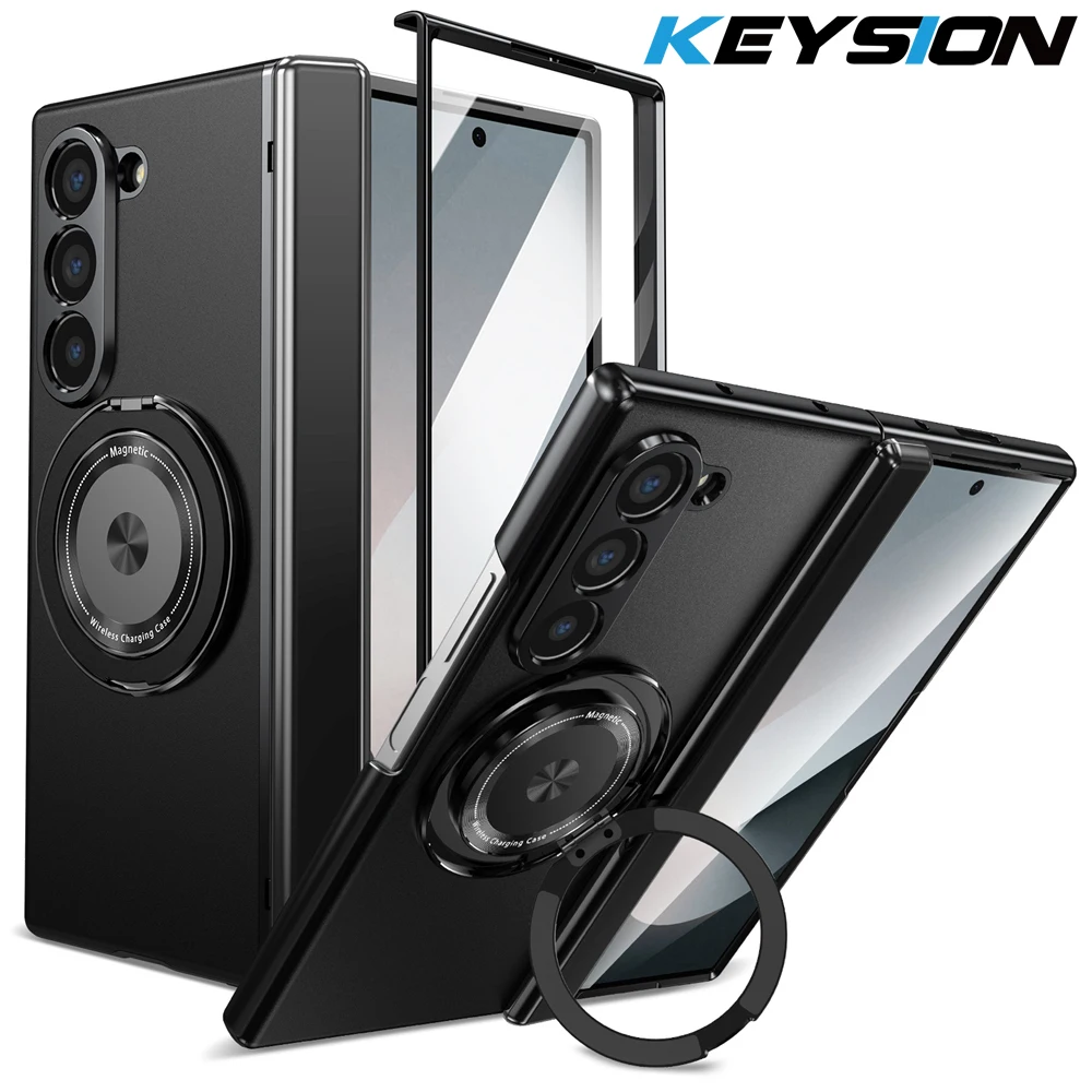 KEYSION 360 °Rotating Magnetic Ring Case for MagSafe for Samsung Galaxy Z Fold 6 5 4 3 Hinge Phone Cover with Screen Protector