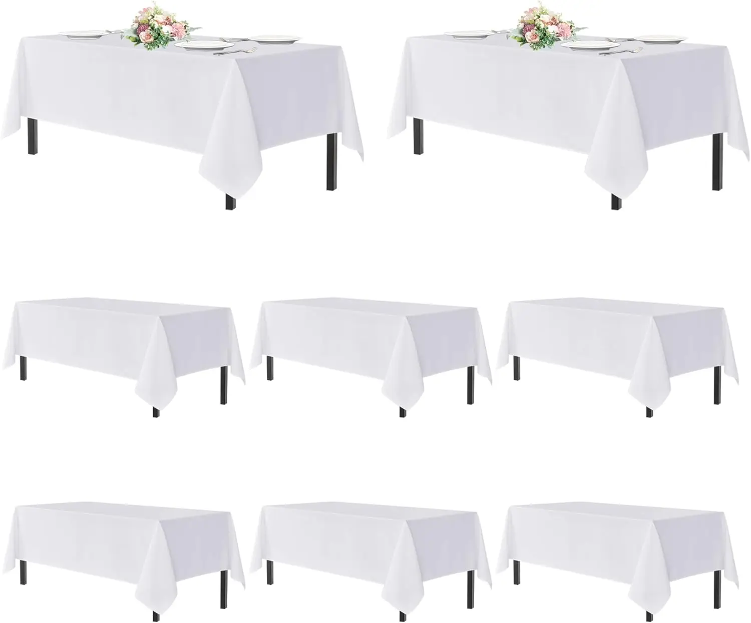 

White Table Cloths Rectangle, 8 Pack Tablecoths for 6 Foot Tables - Washable Polyester Fabric Table Cover for Wedding, B