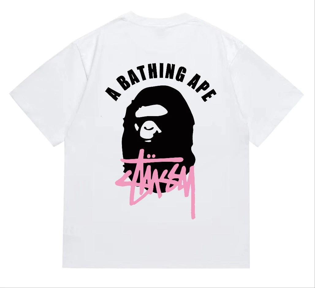 BAPE Trendy Brand Ape Head Joint Letter Printing Short-sleeved T-shirt Men's and Women's Summer Loose Pure Cotton Half-sleeves