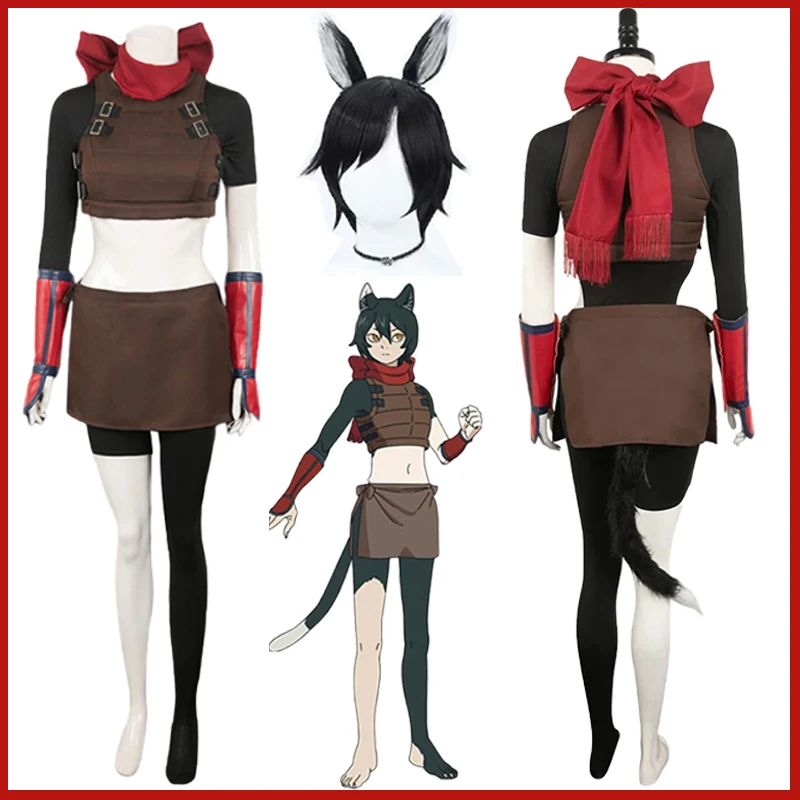 

Anime Dungeon Disguise Meshi Cosplay Izutsumi Costume Izumi Hitomi Asebi Party Carnival Suit Top Scarf Tail Skirt Wig Women Set