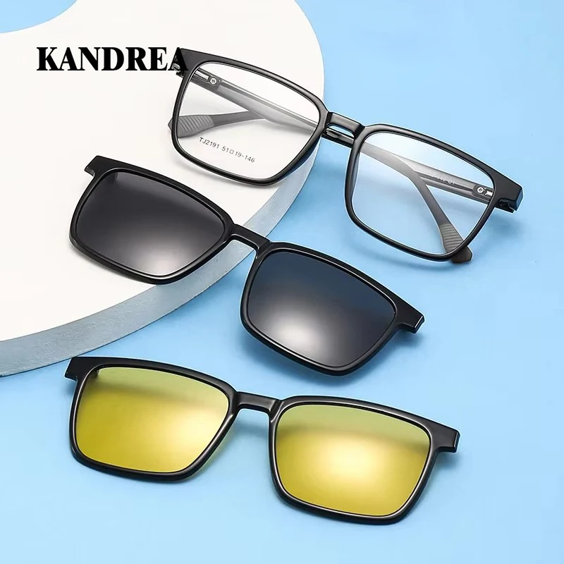 

KANDREA Fashion Magnetic Sunglasses Men Women Optical Eyeglasses Frame Polarized Clip On Night Driving Myopia Eyewear TJ2191