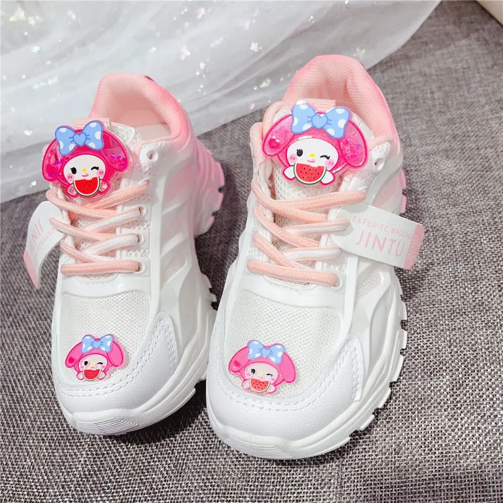 Hello Kitty-Chaussures de sport respirantes et décontractées pour enfant, baskets de course blanches avec dessin animé mignon pour fille, nouvelle