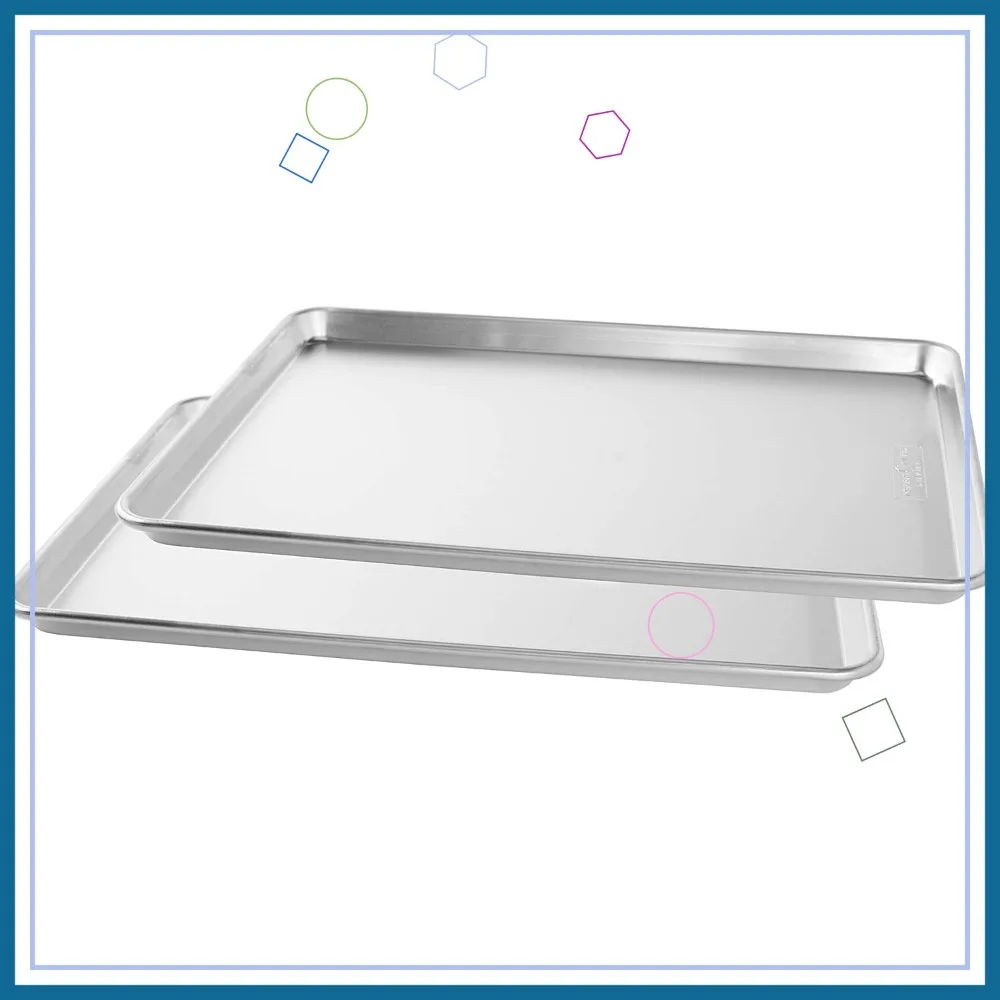 

Extra Large Aluminum Baking Pan Set, 21x15 Inch Commercial Quality with Steel Rim, 2-Pack for Even Roasting