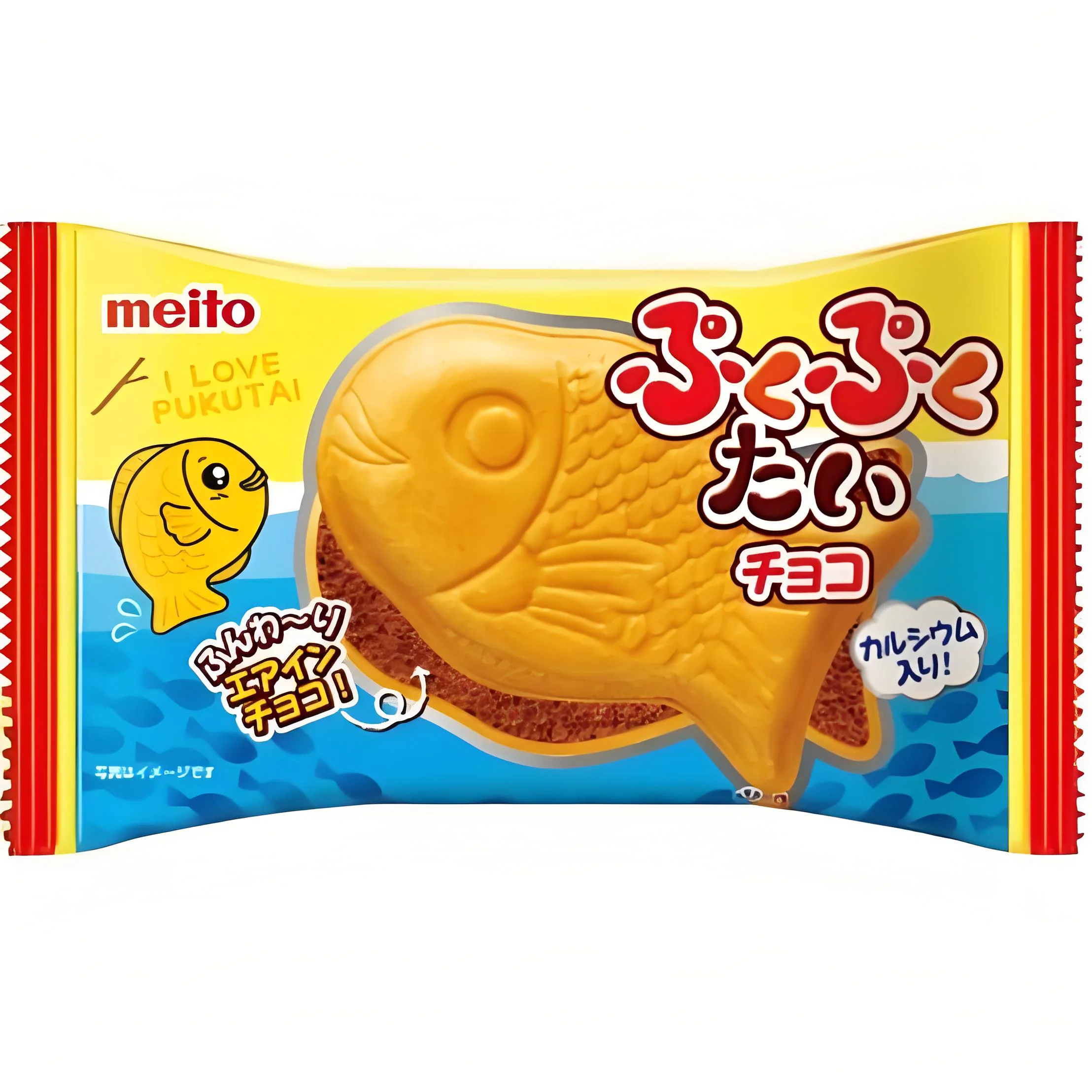 Meito Puku Puku Tai Monaka اليابانية شوكو شكل السمك ويفر البسكويت وجبات خفيفة 16.5 جرام * 3