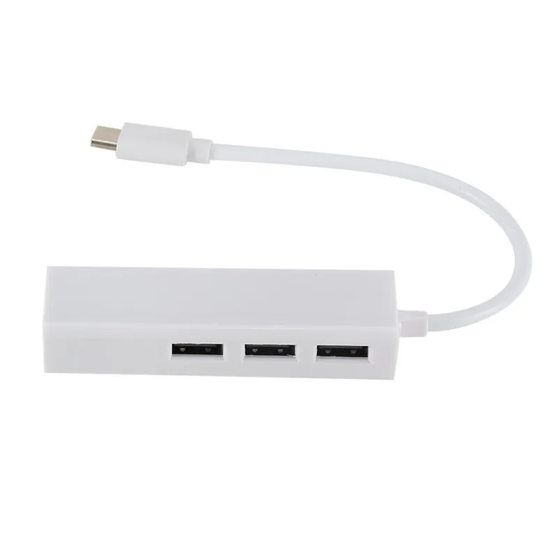 High Quality Typ-C Network Hub RJ45 Lan Network Card 3 Port USB to Ethernet Adapter for Mac iOS Android PC Network Cards RTL8152