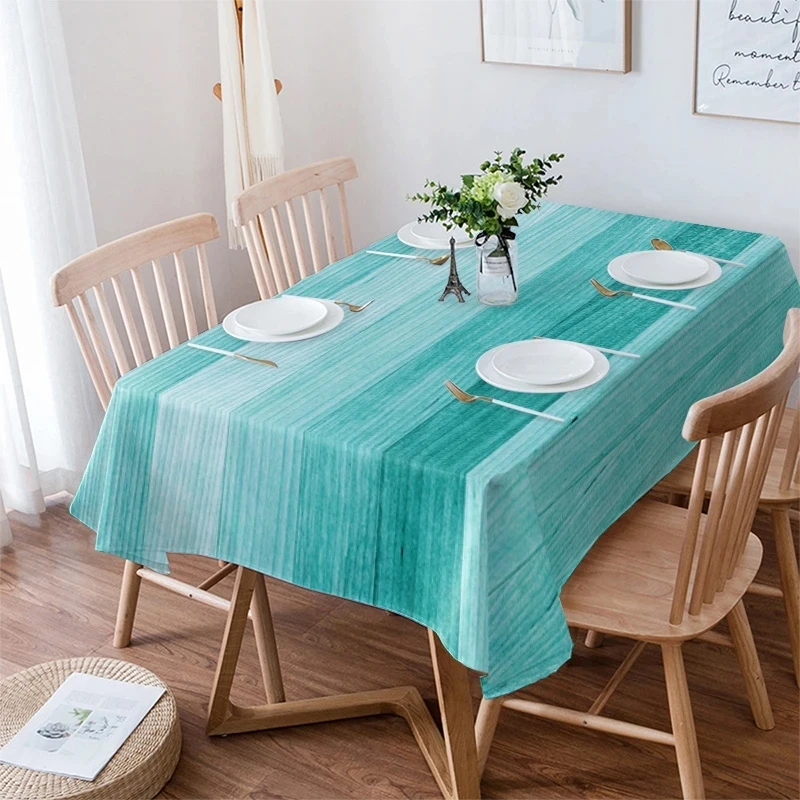 Turquoise Wooden Board Waterproof Tablecloth Holiday Party Decoration Rectangular Table Cover for Birthday Table Tablecloth