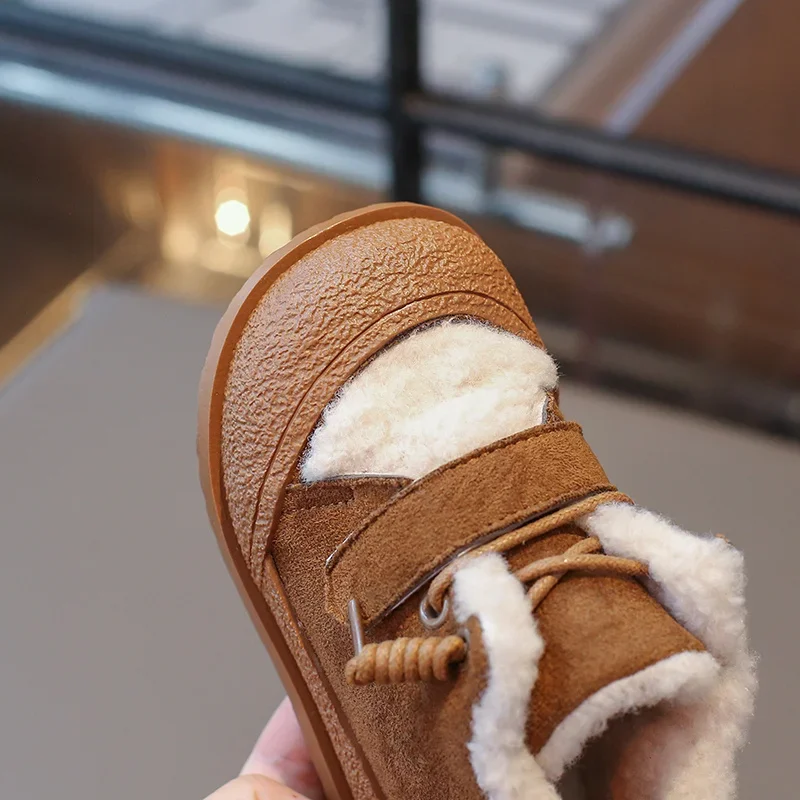 Baby Plush Boots Kids Winter Warm Shoes 2024 Winter Girls'  Boy Ankle Boot for Childrenzip Hook Loop Booties Fleece Lined 22-31